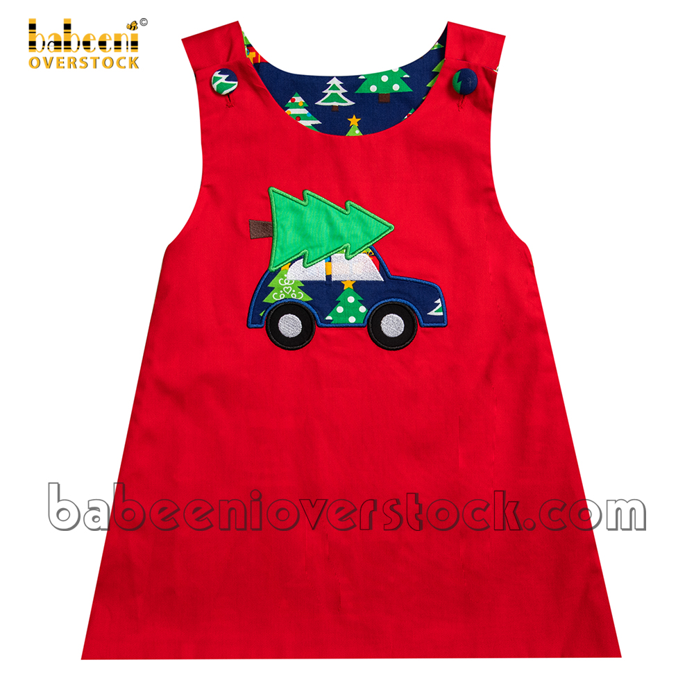 Christmas trees and car appliqued dress for baby girls - BB2172